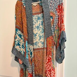 Boho Patchwork Open Kimono Jacket - Multicolor